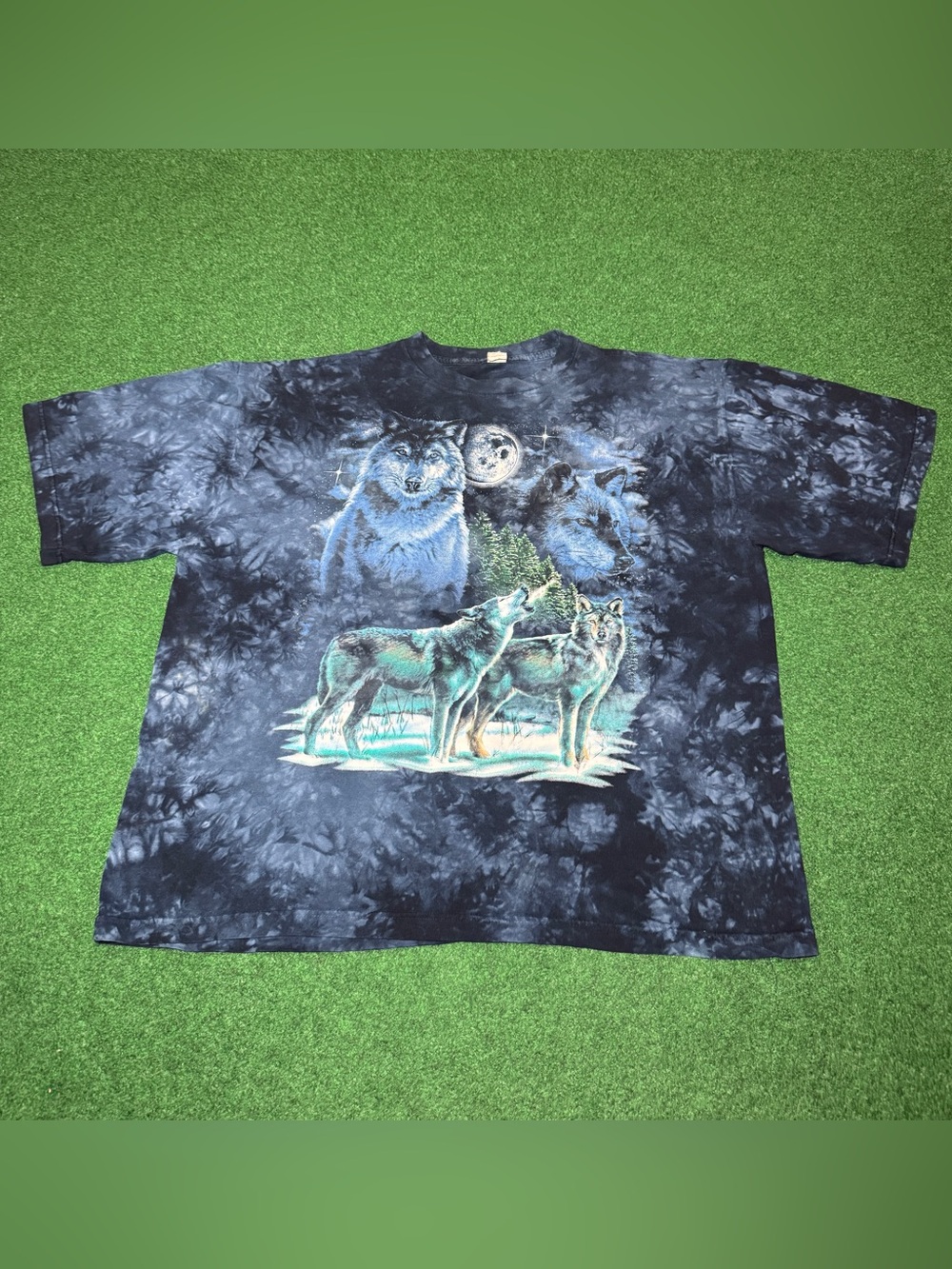 Wolf Tie Dye Nature Animal Print XL Boxy 26x29 Vintage 90s T Shirt